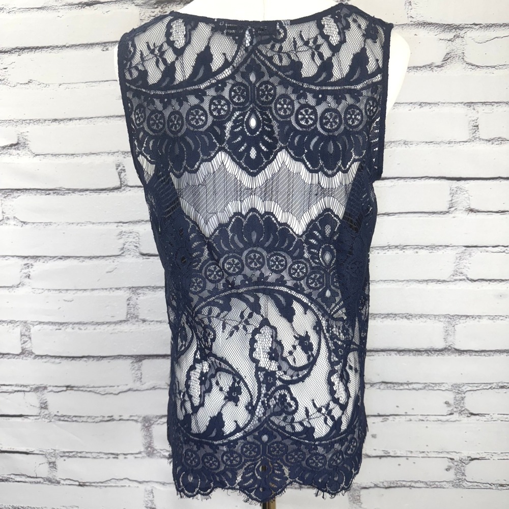 Cupcakes and Cashmere Navy White Striped Lace Back Tank Top Womens Size Medium - Picture 4 of 16